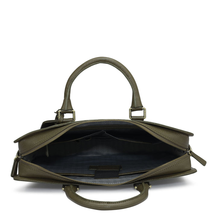 Croco Franzy Leather Laptop Bag - Military Green