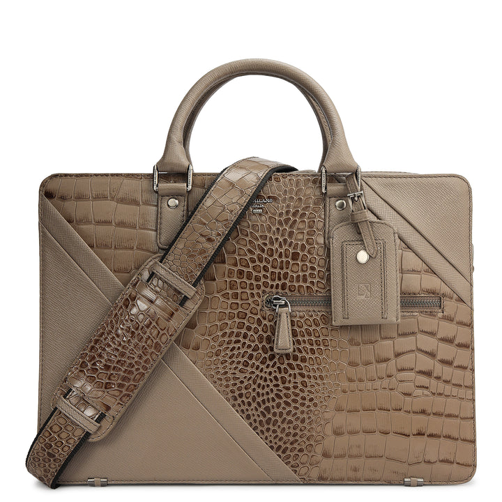 Croco Franzy Leather Laptop Bag - Smoke Grey