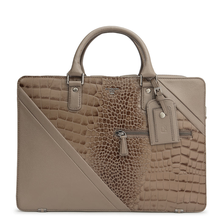 Croco Franzy Leather Laptop Bag - Smoke Grey