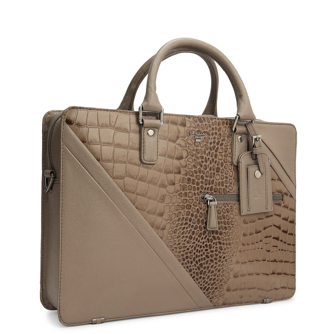 Croco Franzy Leather Laptop Bag - Smoke Grey