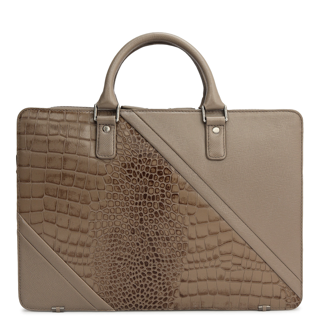 Croco Franzy Leather Laptop Bag - Smoke Grey