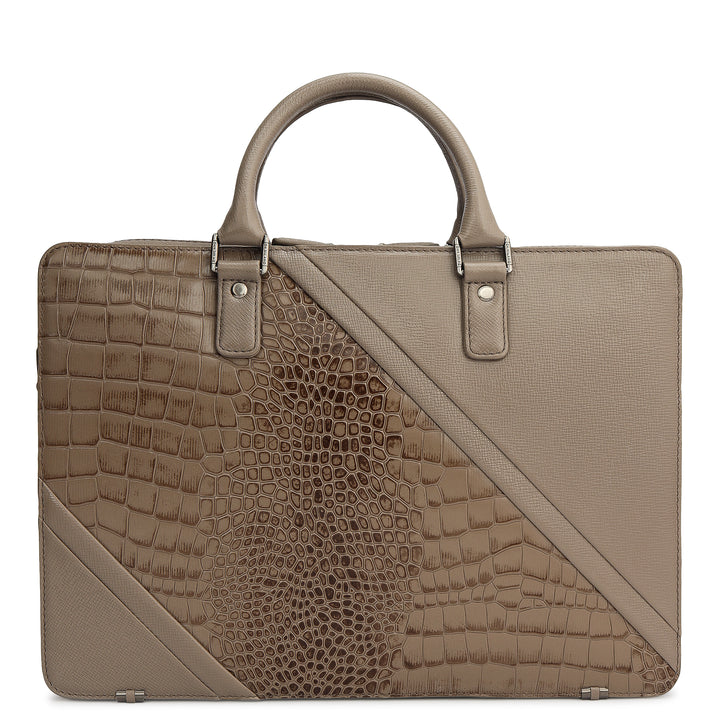 Croco Franzy Leather Laptop Bag - Smoke Grey