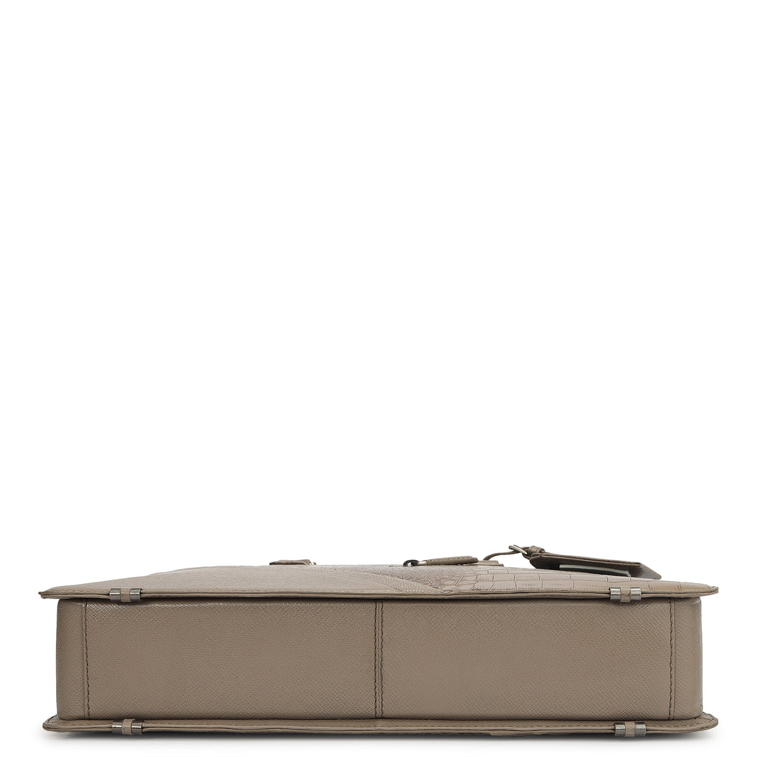 Croco Franzy Leather Laptop Bag - Smoke Grey