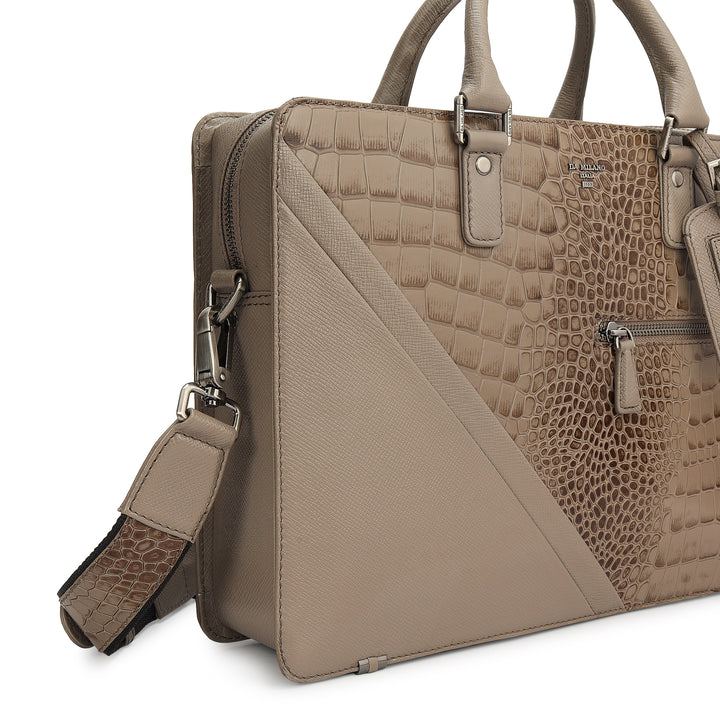 Croco Franzy Leather Laptop Bag - Smoke Grey