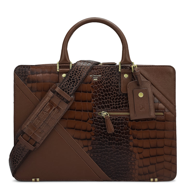 Croco Franzy Leather Laptop Bag - Walnut