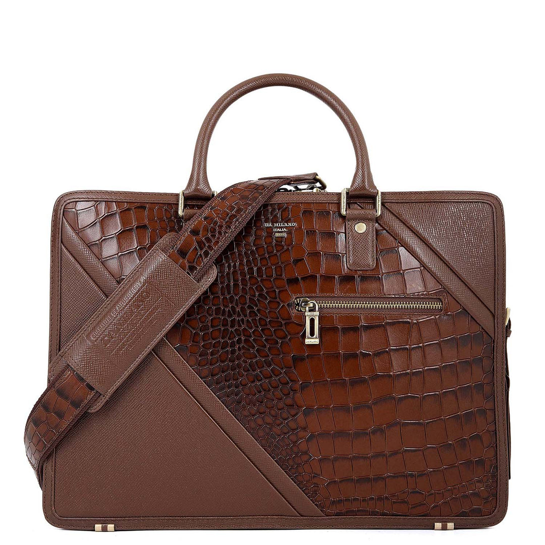 Croco-Texture Laptop Bag (S) - Walnut