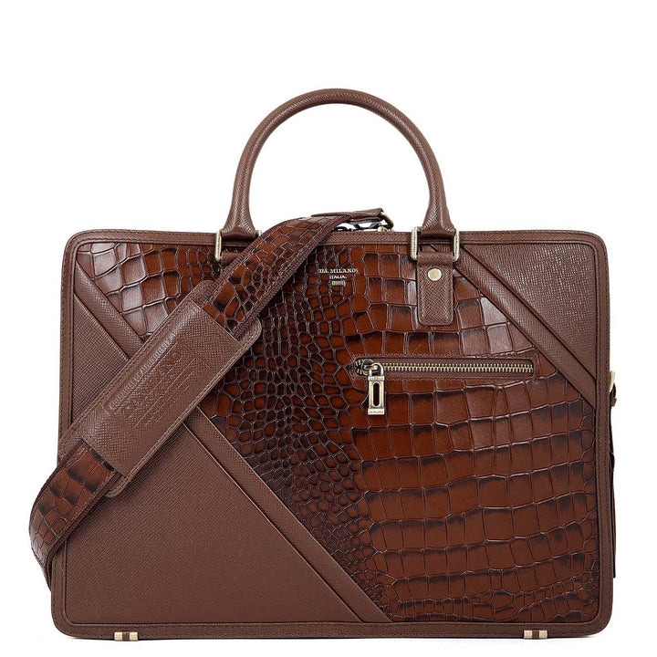 Croco-Texture Laptop Bag (S) - Walnut