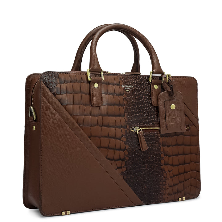 Croco Franzy Leather Laptop Bag - Walnut