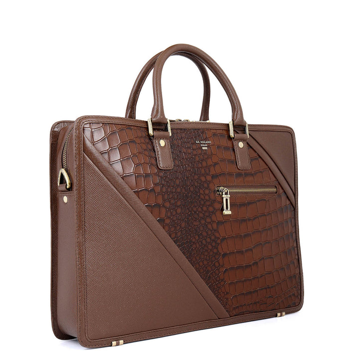 Croco-Texture Laptop Bag (S) - Walnut