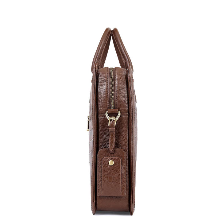Croco-Texture Laptop Bag (S) - Walnut