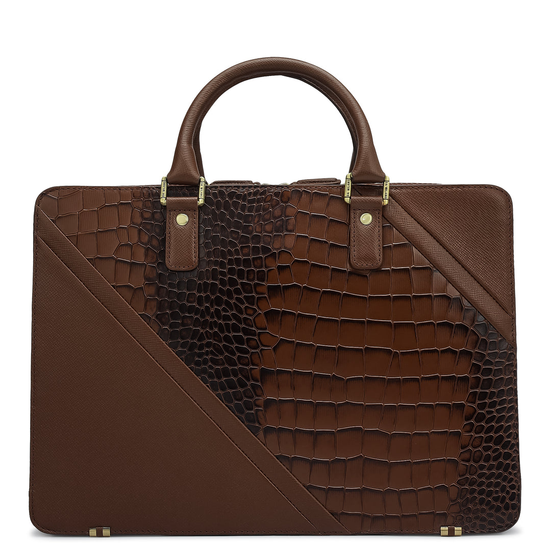 Croco Franzy Leather Laptop Bag - Walnut