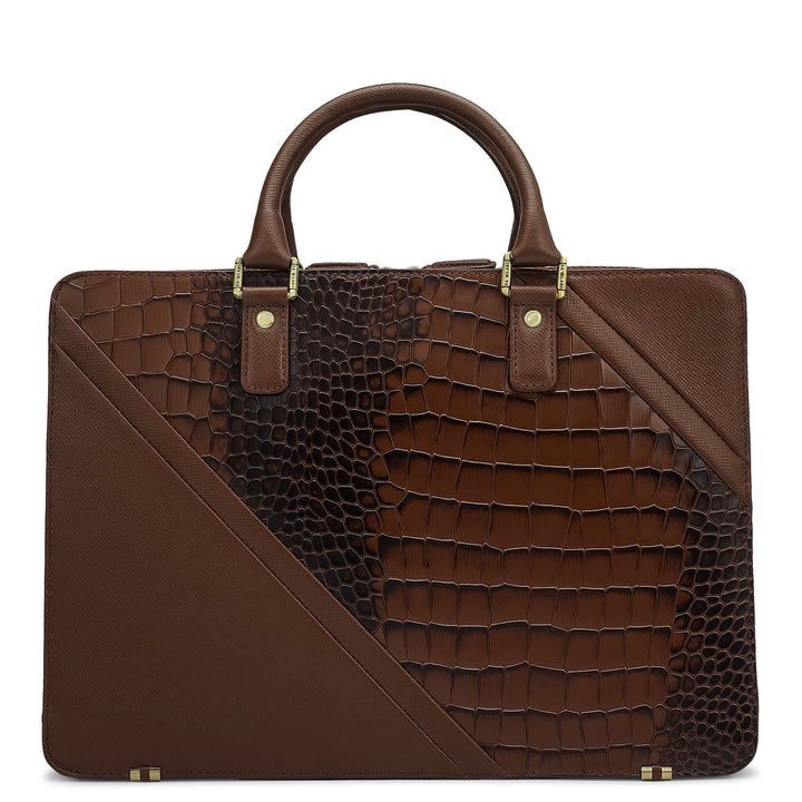 Croco Franzy Leather Laptop Bag - Walnut