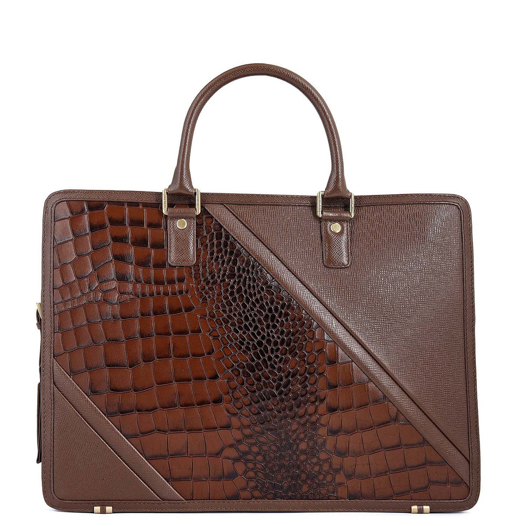 Croco-Texture Laptop Bag (S) - Walnut