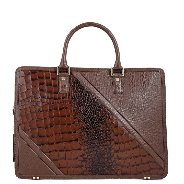 Croco-Texture Laptop Bag (S) - Walnut