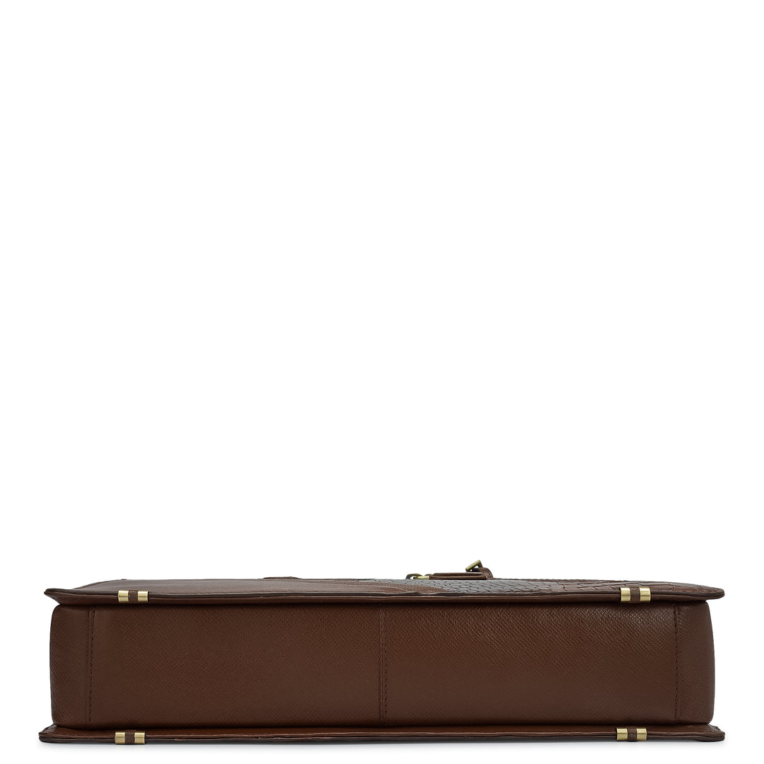 Croco Franzy Leather Laptop Bag - Walnut
