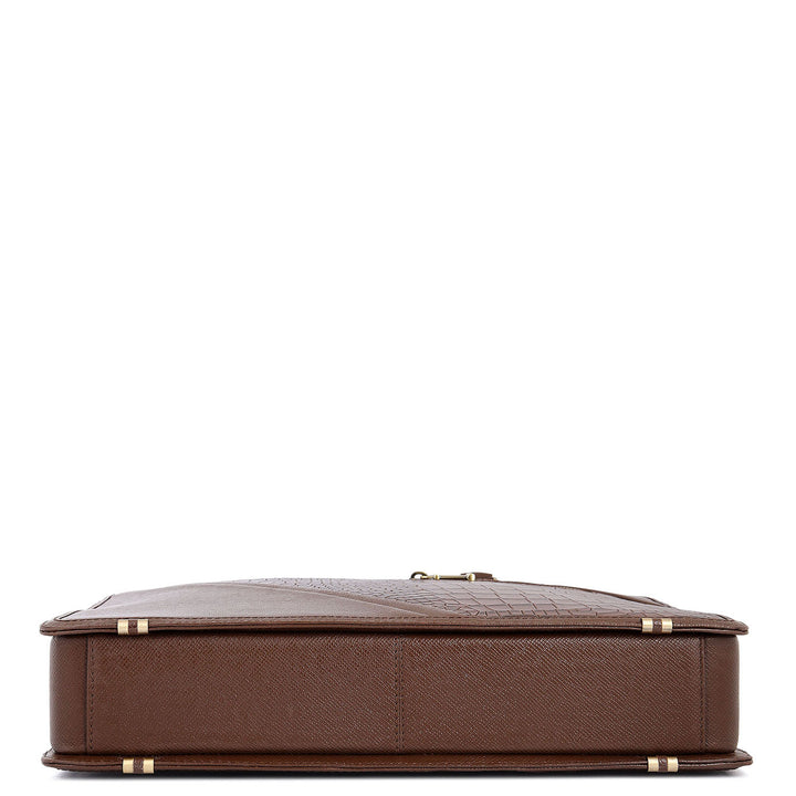 Croco-Texture Laptop Bag (S) - Walnut