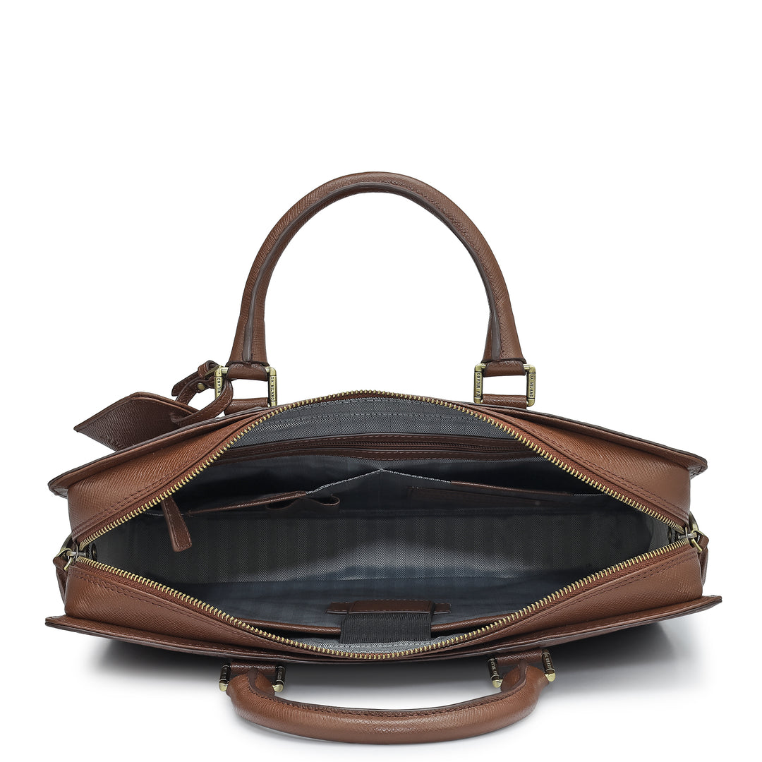 Croco Franzy Leather Laptop Bag - Walnut