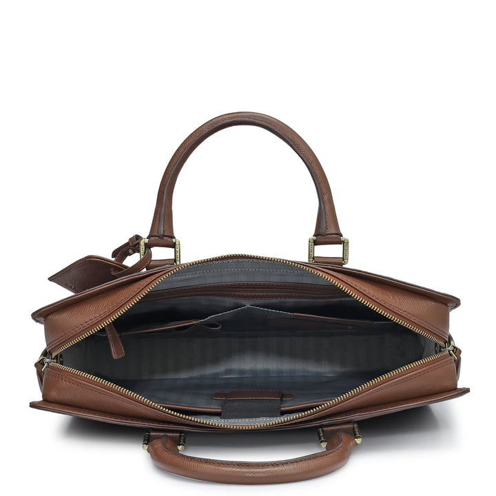 Croco Franzy Leather Laptop Bag - Walnut