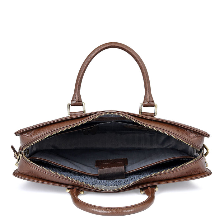 Croco-Texture Laptop Bag (S) - Walnut