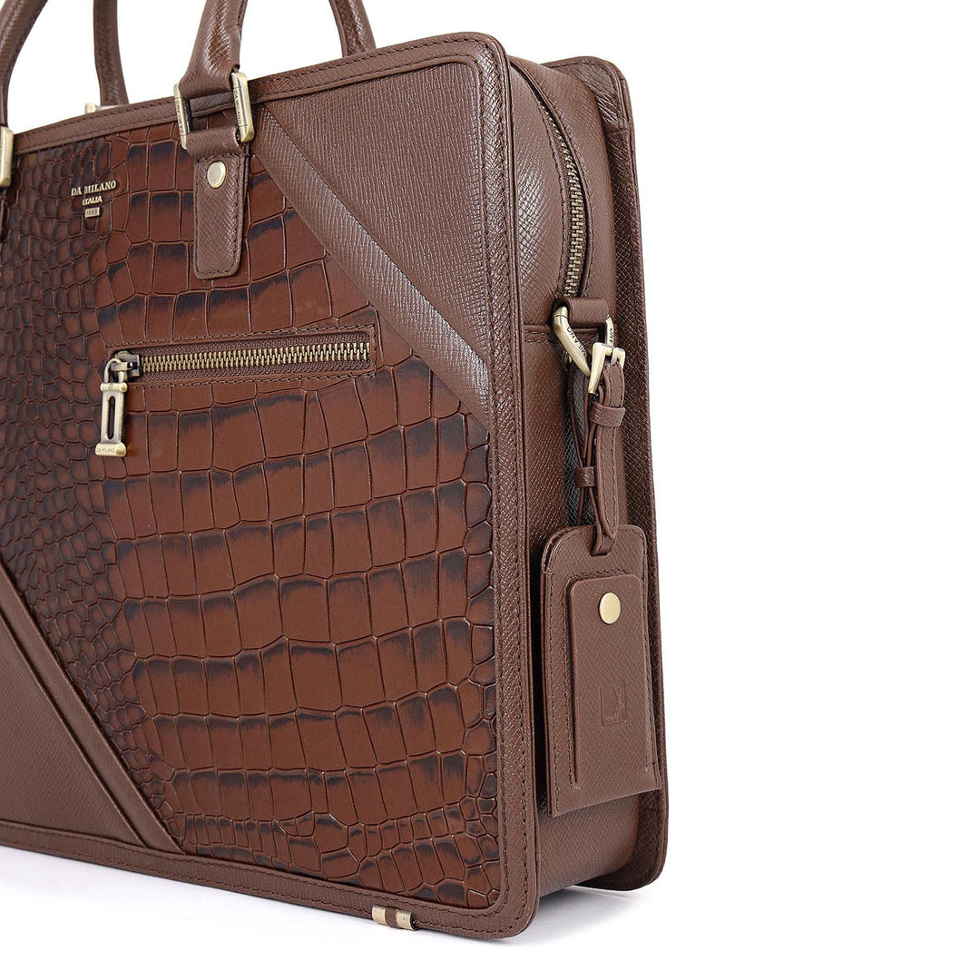 Croco-Texture Laptop Bag (S) - Walnut