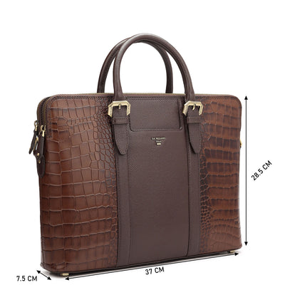 Brown Croco Franzy Leather Laptop Bag - Upto 16"