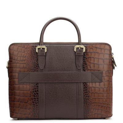 Brown Croco Franzy Leather Laptop Bag - Upto 16"