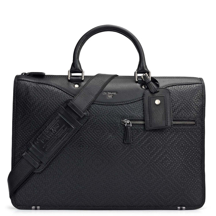 Mat Emboss Plain Leather Laptop Bag - Black