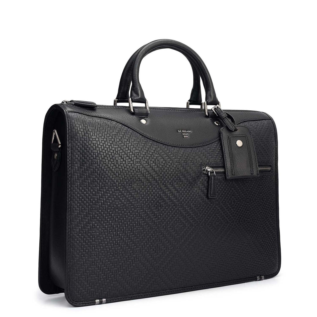 Mat Emboss Plain Leather Laptop Bag - Black