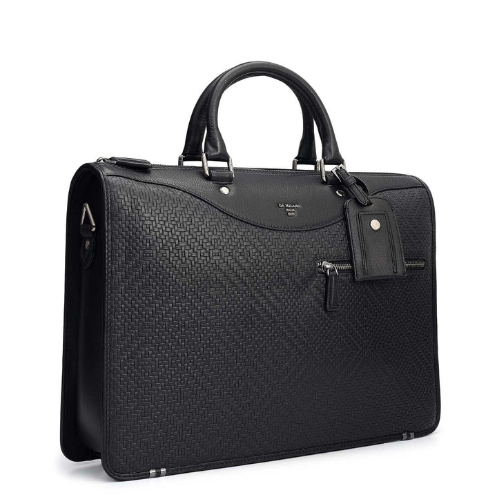 Mat Emboss Plain Leather Laptop Bag - Black