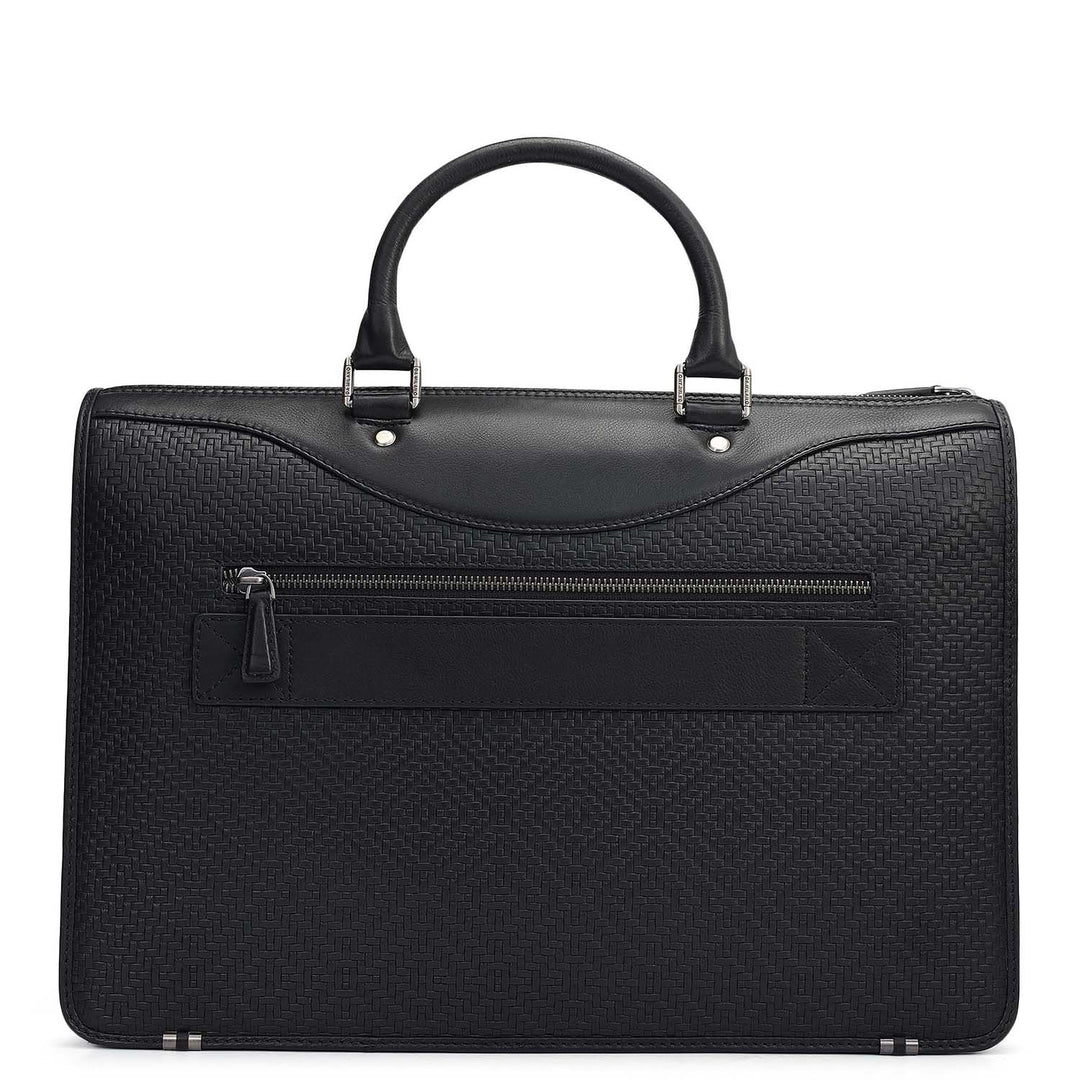 Mat Emboss Plain Leather Laptop Bag - Black