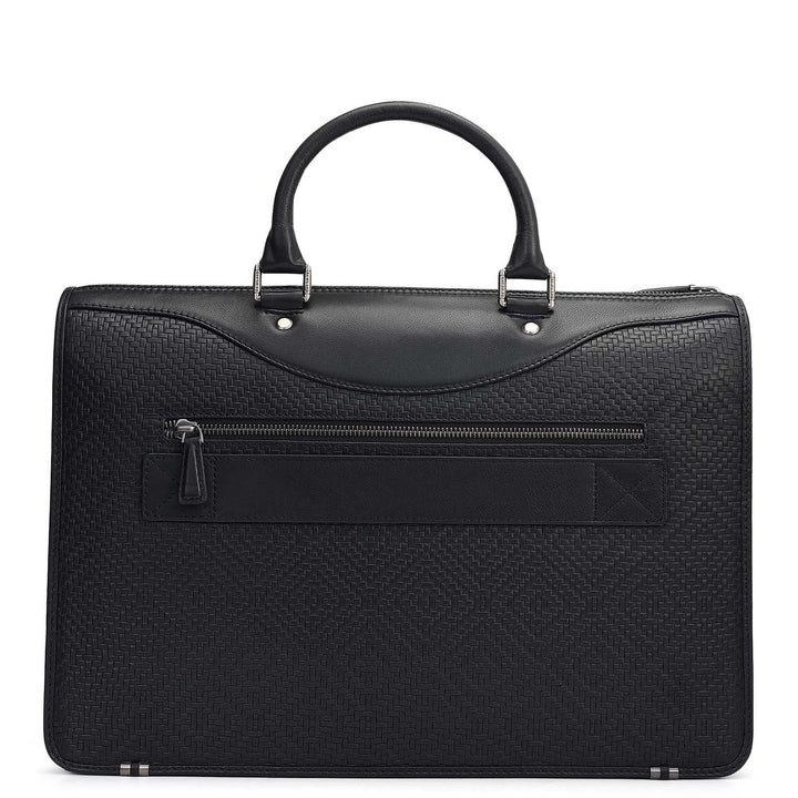 Mat Emboss Plain Leather Laptop Bag - Black
