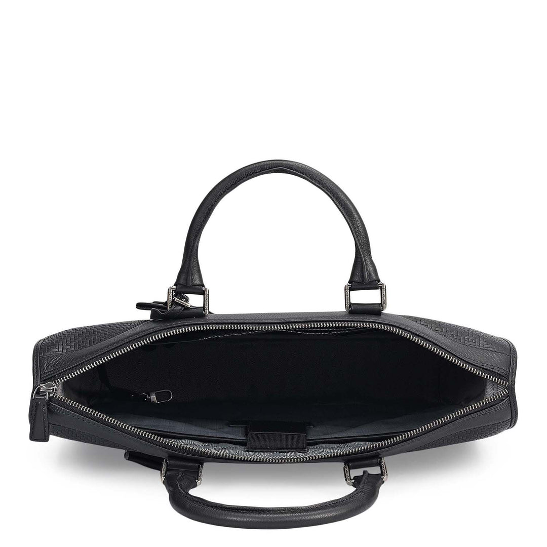 Mat Emboss Plain Leather Laptop Bag - Black
