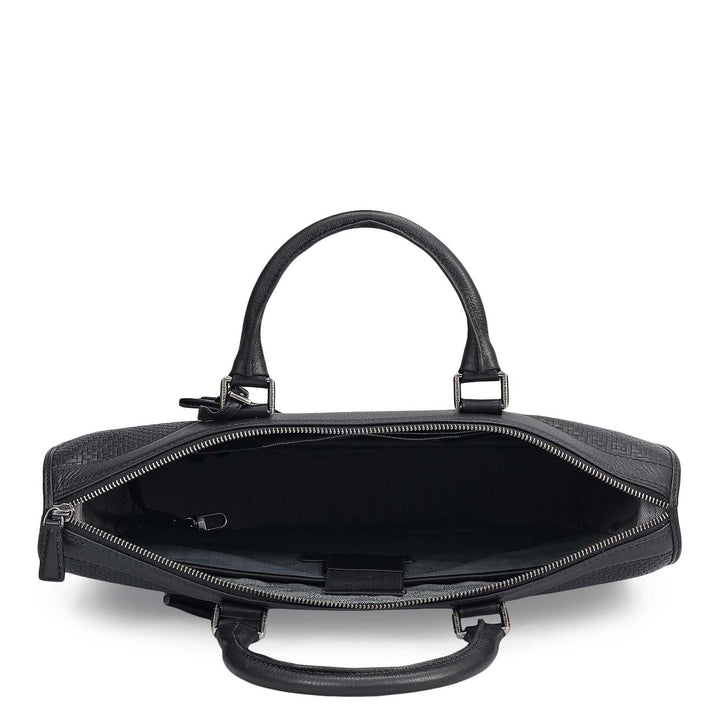 Mat Emboss Plain Leather Laptop Bag - Black