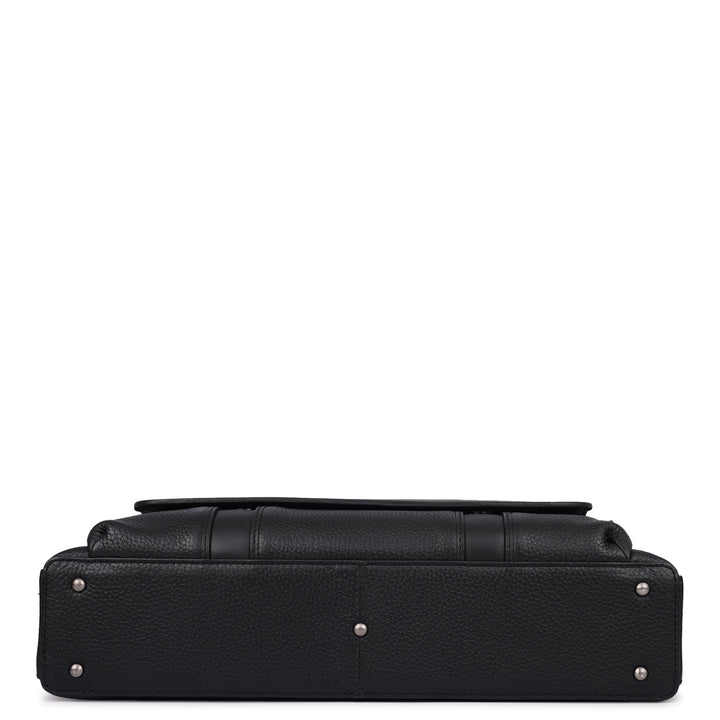 Wax Leather Laptop Bag - Black
