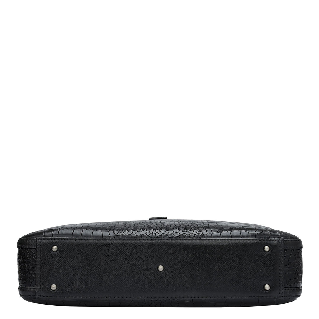 Croco Leather Laptop Bag - Black