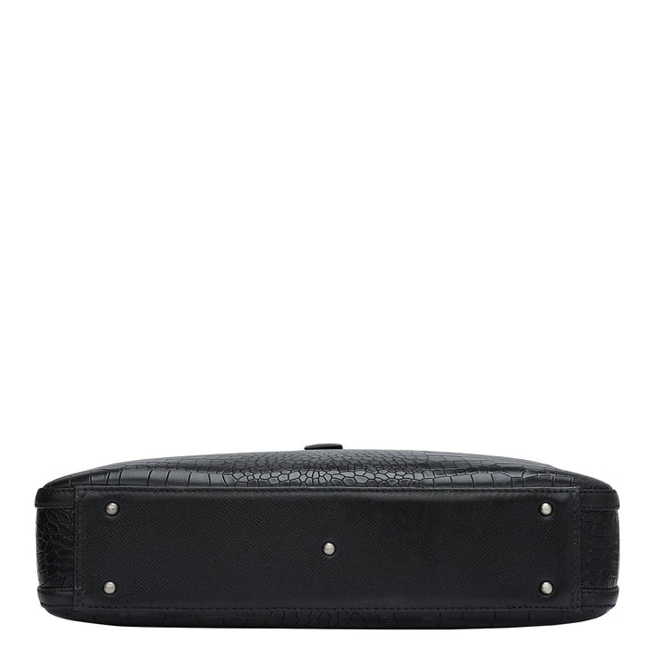 Croco Leather Laptop Bag - Black