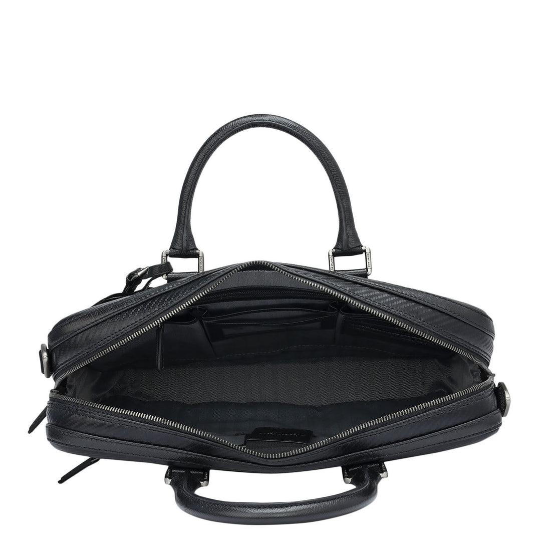 Italian Texture Print Laptop Bag - Black