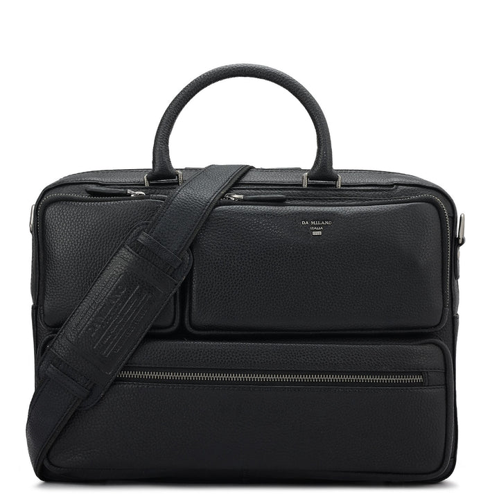 Wax Leather Laptop Bag - Black