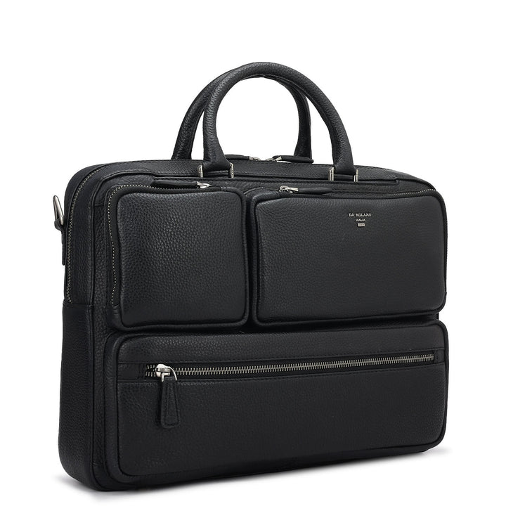 Wax Leather Laptop Bag - Black