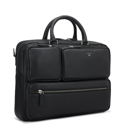 Wax Leather Laptop Bag - Black
