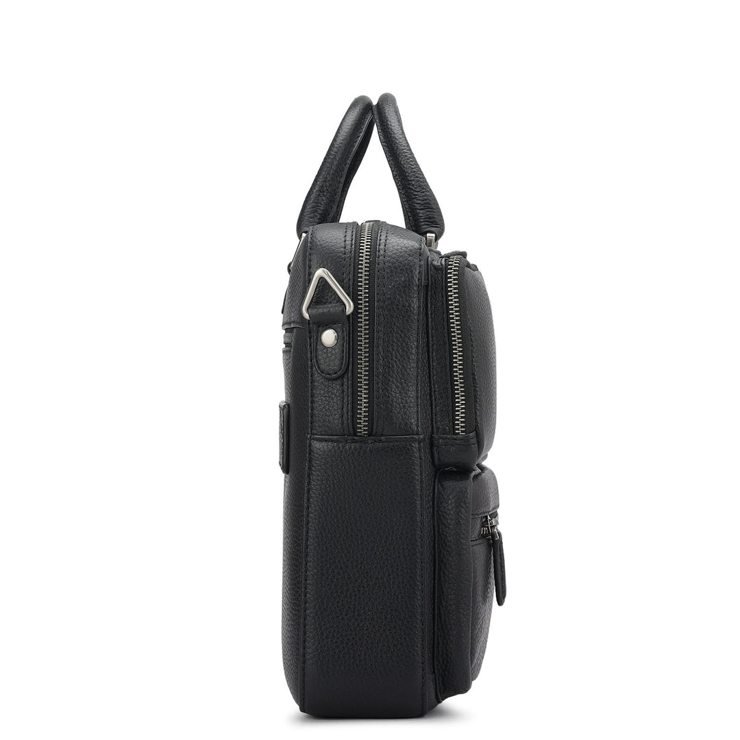Wax Leather Laptop Bag - Black