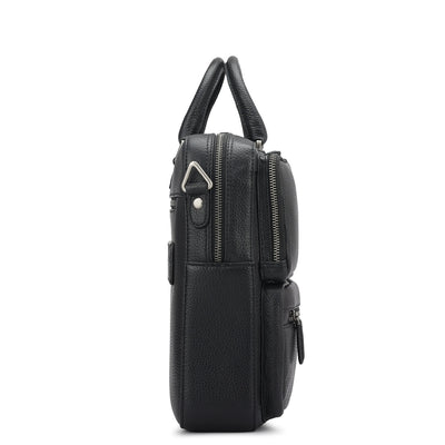 Wax Leather Laptop Bag - Black