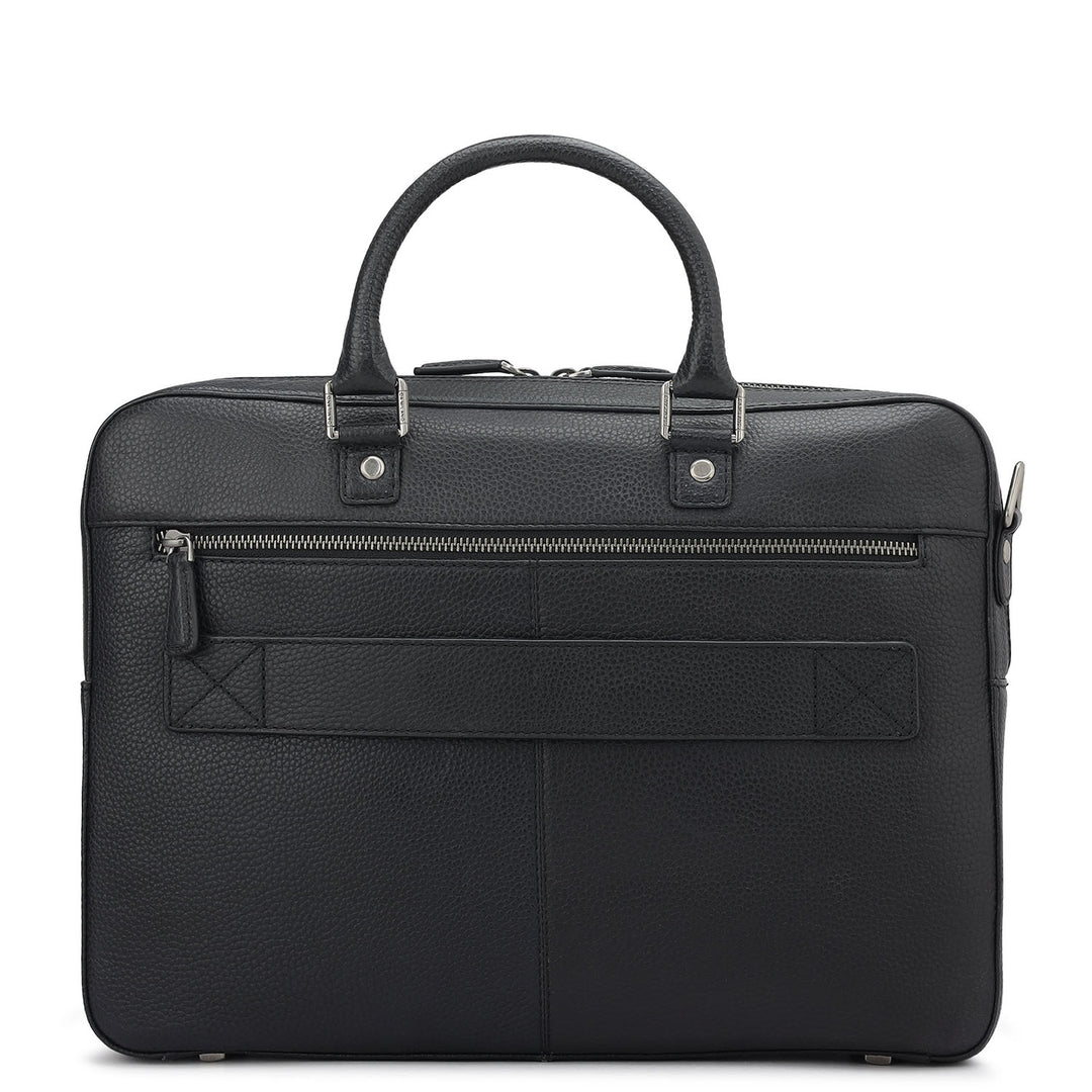 Wax Leather Laptop Bag - Black