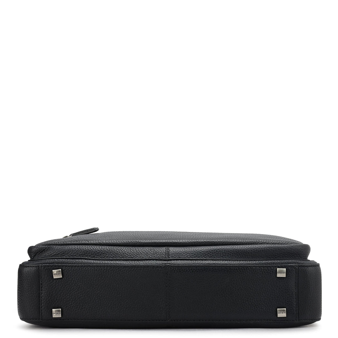 Wax Leather Laptop Bag - Black