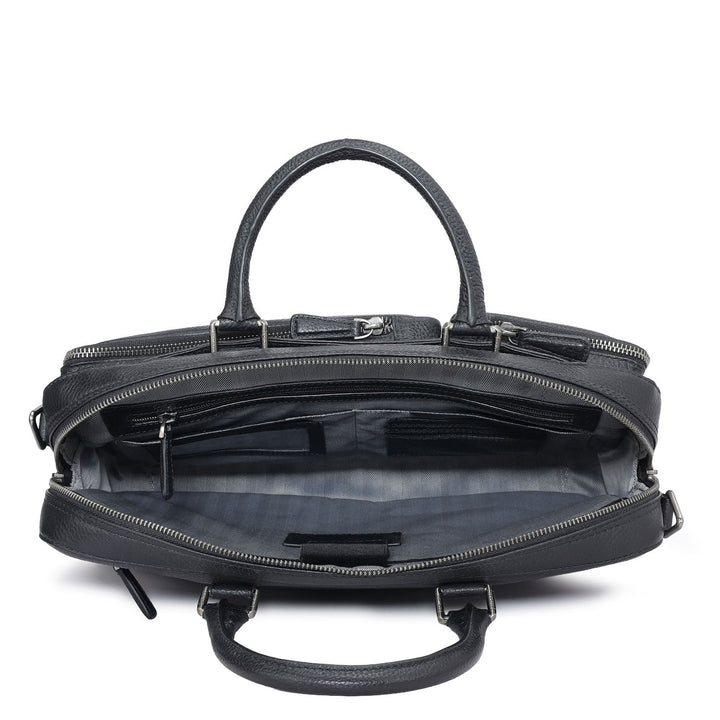 Wax Leather Laptop Bag - Black