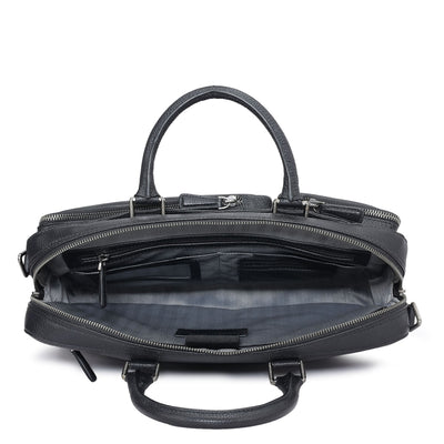 Wax Leather Laptop Bag - Black