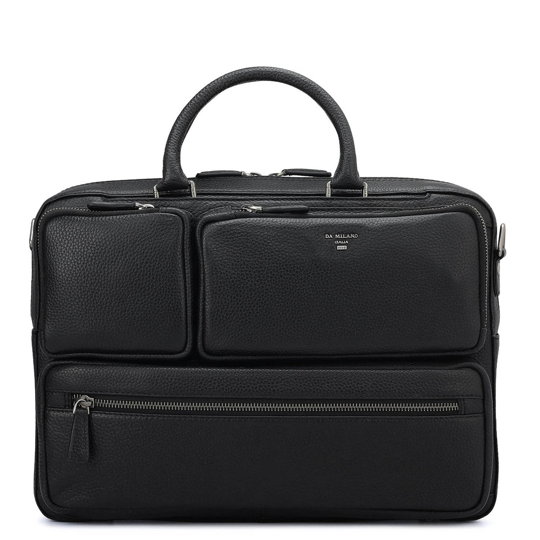 Wax Leather Laptop Bag - Black
