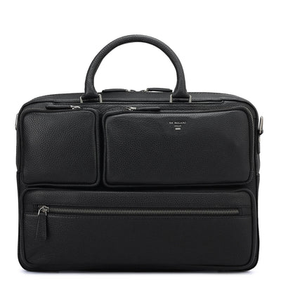Wax Leather Laptop Bag - Black