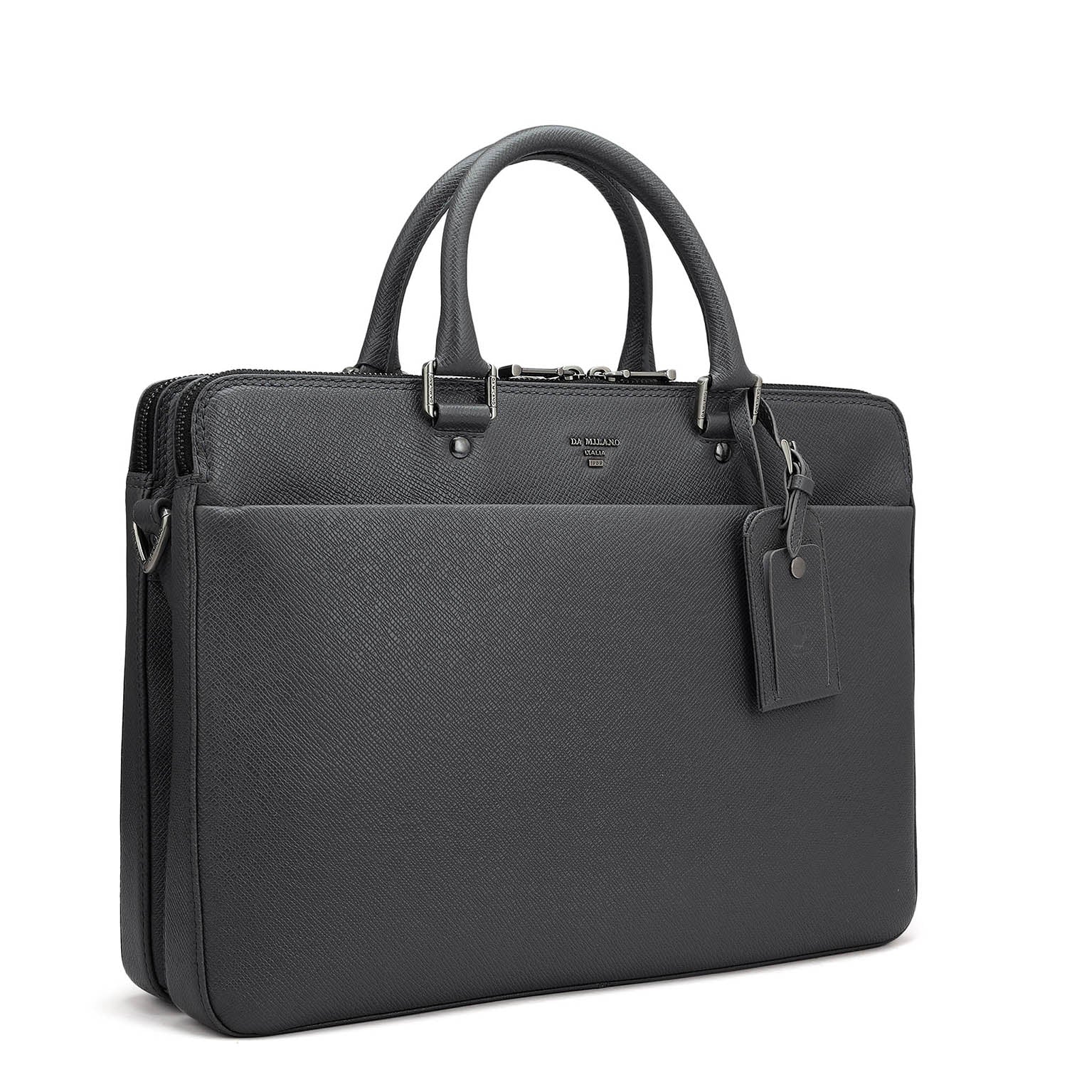 Franzy Leather Laptop Bag - Grey – Da Milano