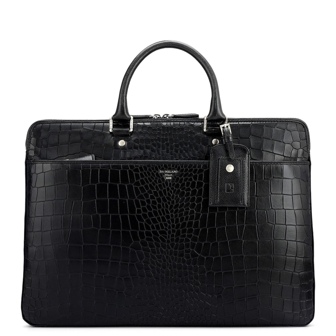 Croco Franzy Leather Laptop Bag - Black